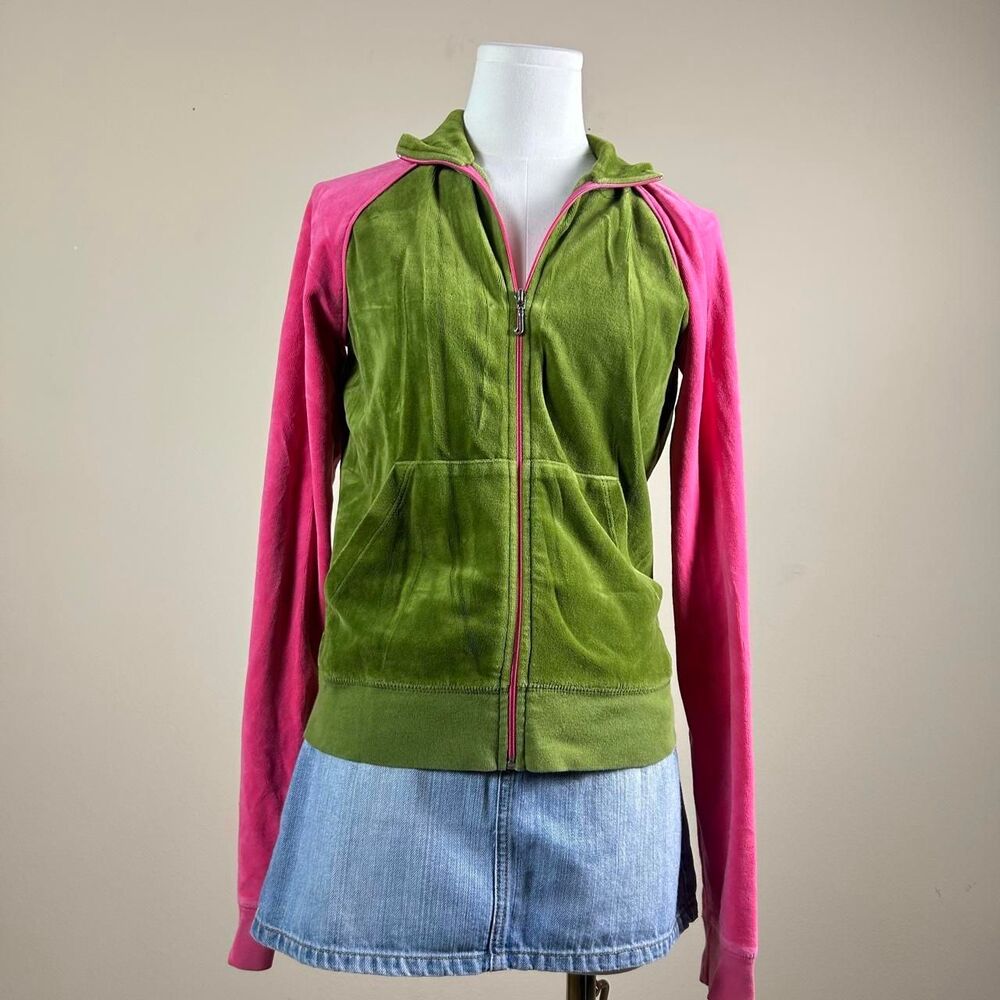 Juicy Y2K Pink and Green Velour Color Block Jacket